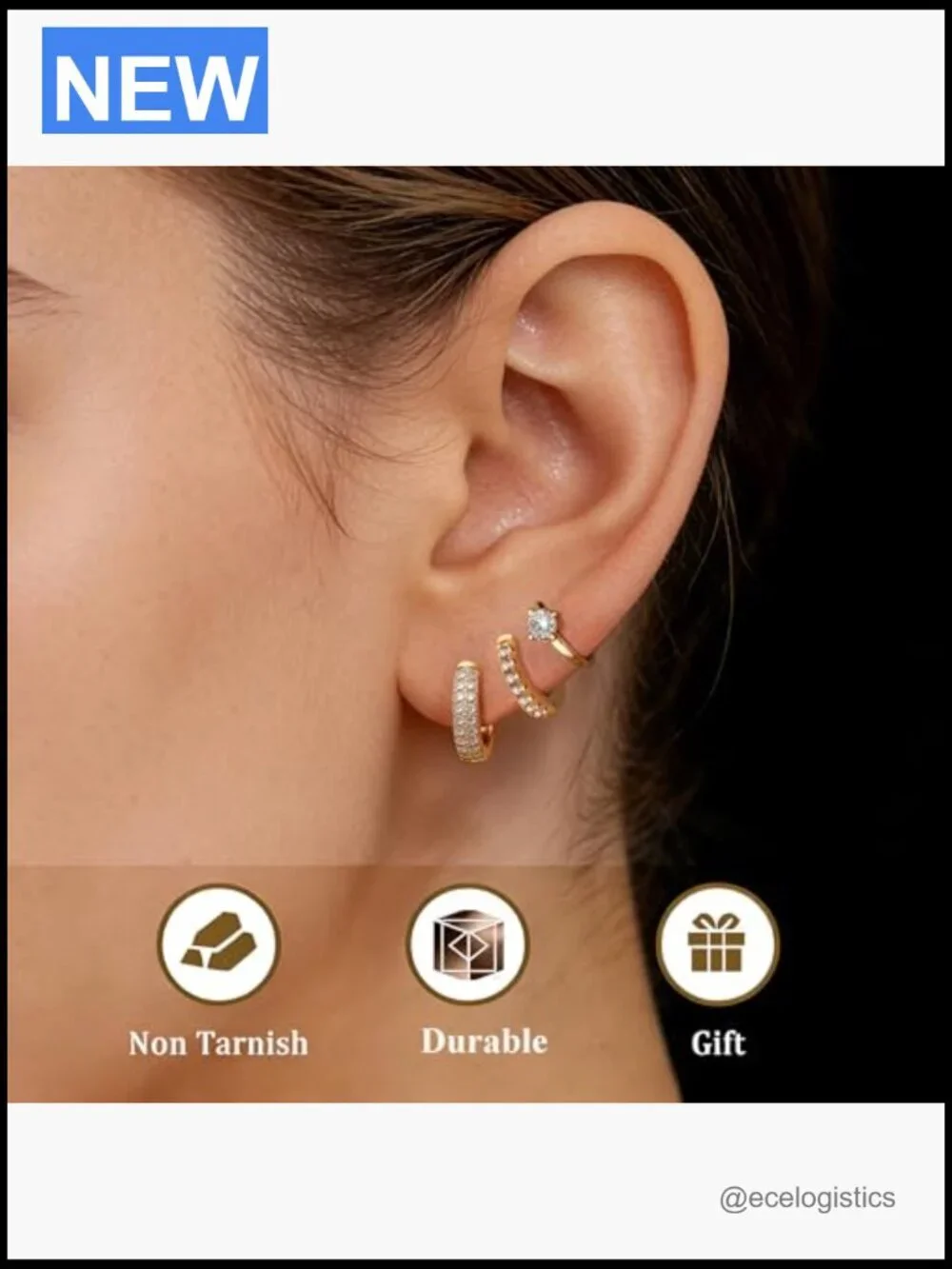 6 Pair 14K Gold Plated Hoop Earrings Set Huggie Earrings Hypoallergenic